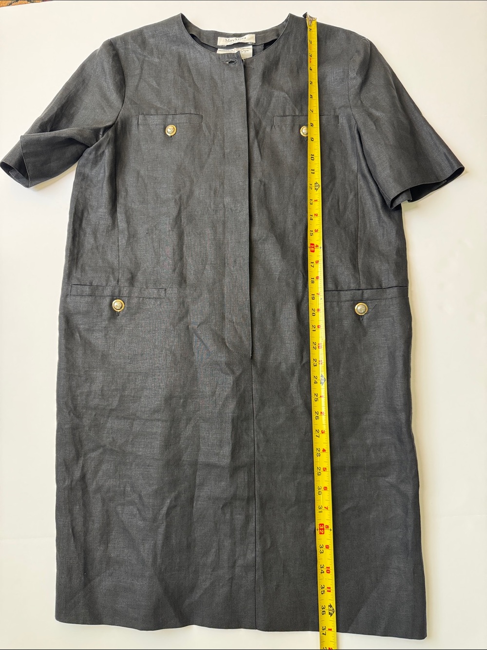 MAXMARA Vintage 100% Linen Black Short-Sleeve Lady Shift Dress Minimal Preppy 10 - Picture 14 of 14